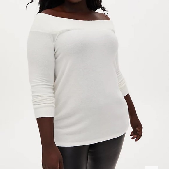 Torrid White Soft Plush Off-Shoulder Tunic Top - Picture 2 of 5